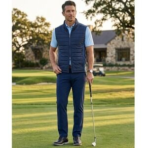 Turtleson Quilted Hybrid Vest Mens Large Navy Blue Full Zip Golf Performance